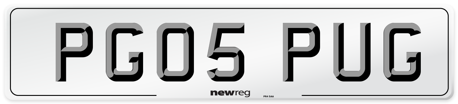 PG05 PUG Number Plate from New Reg